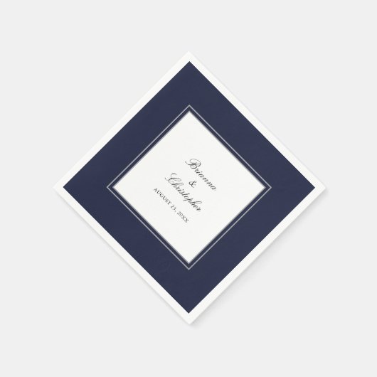Serviette En Papier Marine Bleu et Blanc Simple Mariage élégant (Coin)