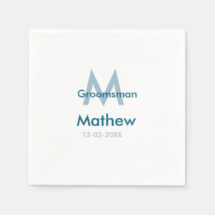 Serviette En Papier Marine bleu groomsman nom lettre date masculin par