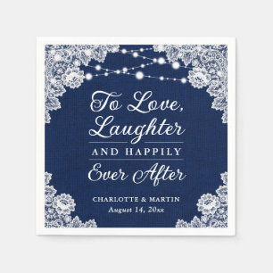 Serviette En Papier Marine Bleu Heureux Jamais Après Mariage Napkins