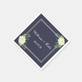 Serviette En Papier Marine bleu ivoire Chic Rose mariage serviettes (Coin)