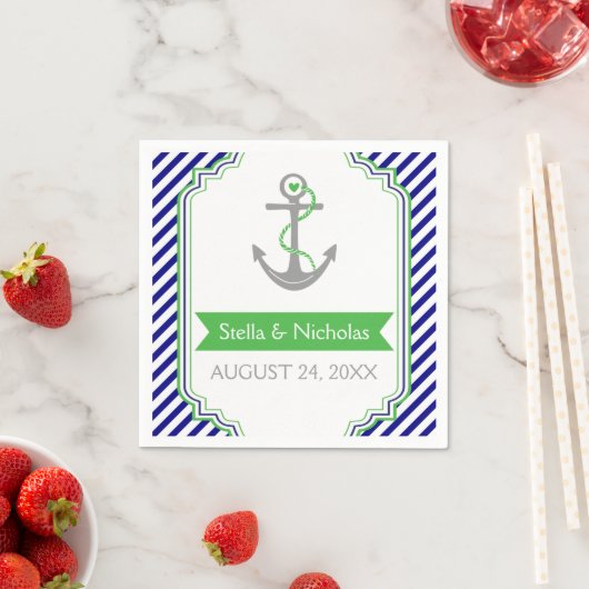 Serviette En Papier Marine bleu, Kelly vert ancre mariage nautique (En situation)