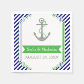Serviette En Papier Marine bleu, Kelly vert ancre mariage nautique (Devant)