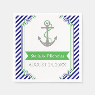 Serviette En Papier Marine bleu, Kelly vert ancre mariage nautique