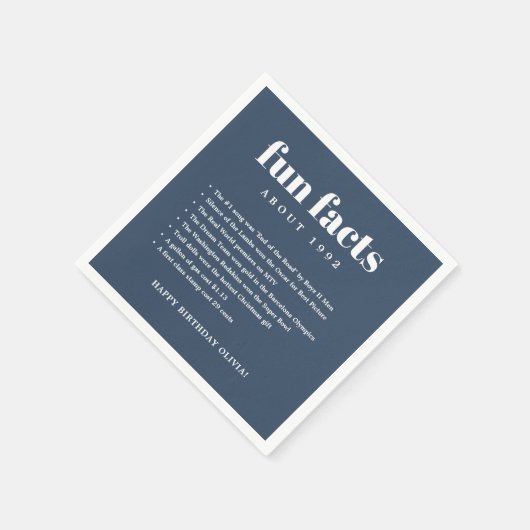Serviette En Papier Marine Bleu Moderne Minimal Fun Faits Anniversaire (Coin)