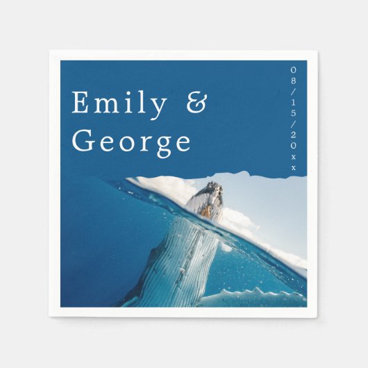 Serviette En Papier Marine Bleu Océan Nautique Baleine Mariage côtier (Devant)