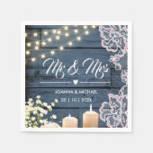 Serviette En Papier Marine Bleu Pays Chaîne de bois Ldentelle M & Mme (Devant)