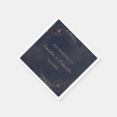 Serviette En Papier Marine Bleu & Rose Gold Foil Chic Mariage Monogram (Coin)