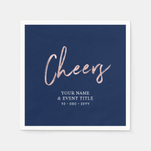 Serviette En Papier Marine Bleu & Rose Or   Fêtes de fête de la joie