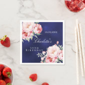Serviette En Papier Marine bleu rose roses floraux élégant anniversair (En situation)