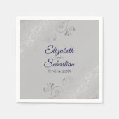 Serviette En Papier Marine Bleu sur Grey Silver Frills Mariage élégant (Devant)