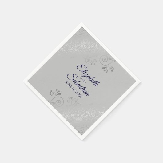 Serviette En Papier Marine Bleu sur Grey Silver Frills Mariage élégant (Coin)