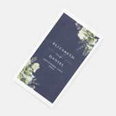 Serviette En Papier Marine Bleu Vert Floral Mariage élégant (Coin)