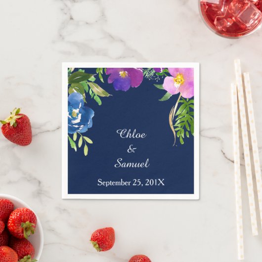 Serviette En Papier Marine Bleu Violet Jardin Mariage (En situation)