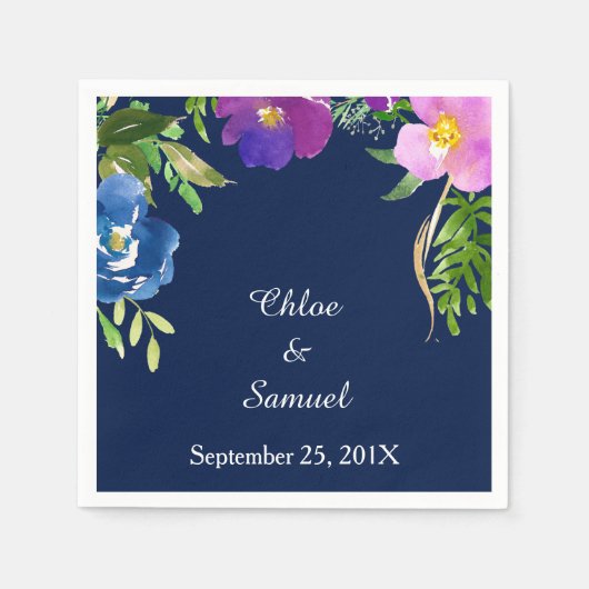 Serviette En Papier Marine Bleu Violet Jardin Mariage (Devant)