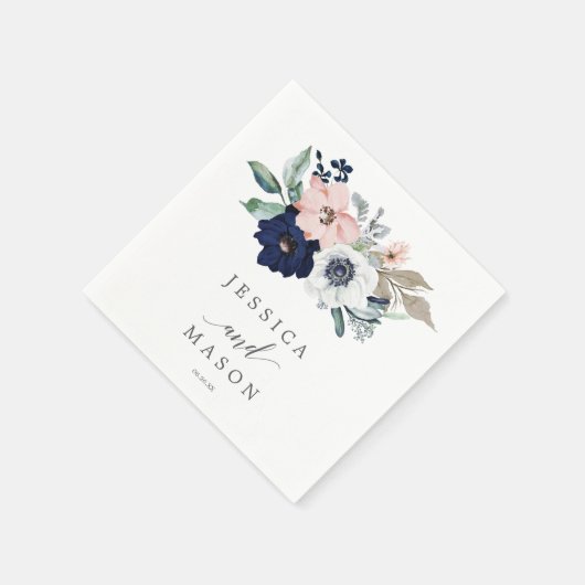 Serviette En Papier Marine Blooms Mariage Napkin Cocktail Napkin (Coin)