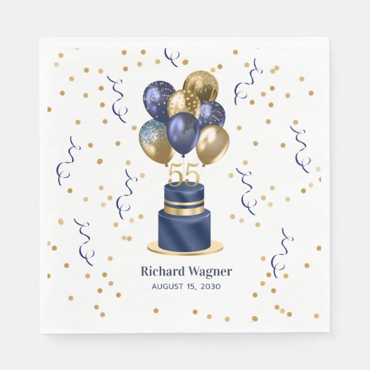 Serviette En Papier Marine Blue Cake 55e anniversaire (Devant)