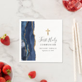 Serviette En Papier Marine Blue Gold Agate Première communion sainte (En situation)