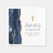 Serviette En Papier Marine Blue Gold Agate Première communion sainte (Devant)