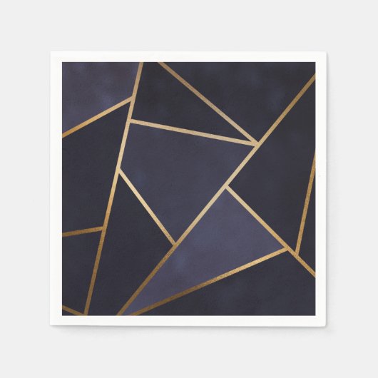 Serviette En Papier Marine Blue Gold Triangles Géométrique Élégant Cla (Devant)