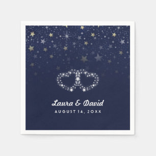 Serviette En Papier Marine Blue Gold & White Hearts & Stars Mariage