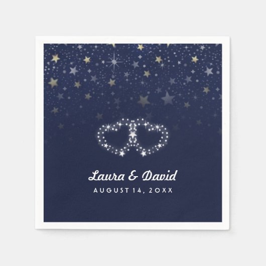 Serviette En Papier Marine Blue Gold & White Hearts & Stars Mariage (Devant)