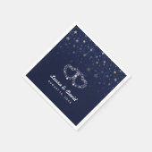 Serviette En Papier Marine Blue Gold & White Hearts & Stars Mariage (Coin)