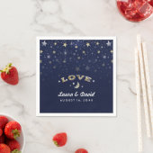 Serviette En Papier Marine Blue Gold & White LOVE Moon & Stars Mariage (En situation)
