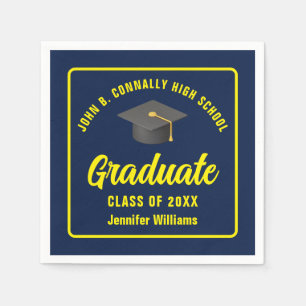 Serviette En Papier Marine Blue Jaune Graduate Custom Party