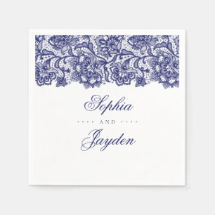 Serviette En Papier Marine Blue Lace Mariage élégant