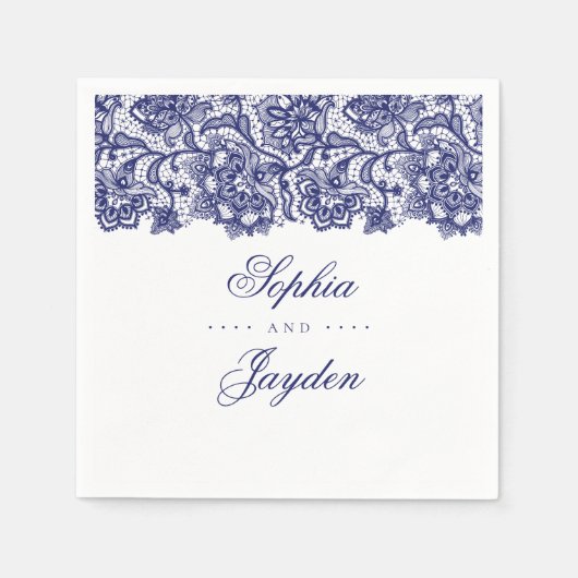 Serviette En Papier Marine Blue Lace Mariage élégant (Devant)