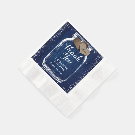 Serviette En Papier Marine Blue Mason Jar Rustique Merci en bois Maria (Coin)