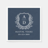Serviette En Papier Marine Blue Monogram Floral Mariage Crest (Devant)