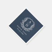 Serviette En Papier Marine Blue Monogram Floral Mariage Crest (Coin)