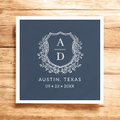 Serviette En Papier Marine Blue Monogram Floral Mariage Crest