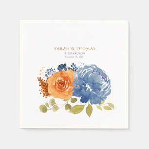 Serviette En Papier Marine Blue Orange Terracotta Boho Floral