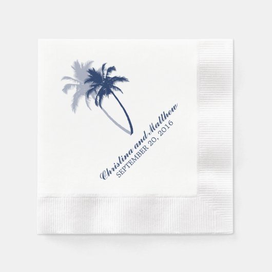 Serviette En Papier Marine Blue Palm Trees Beach Mariage (Devant)