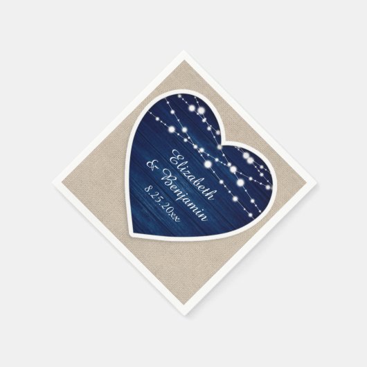 Serviette En Papier Marine Blue Rustic Bois Chaîne Lumières Burlap Mar (Coin)