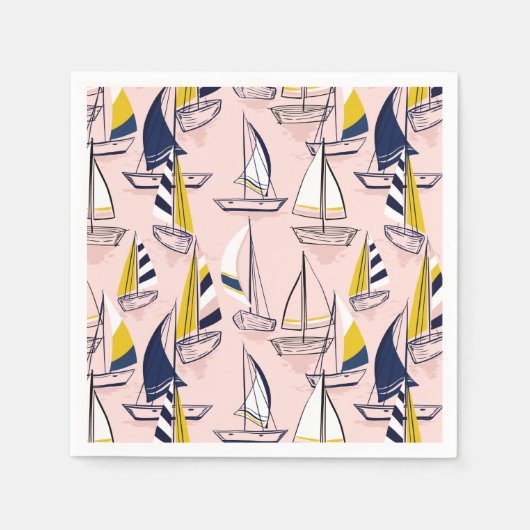 Serviette En Papier Marine Blue Sailboats Party (Devant)