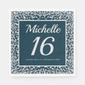 Serviette En Papier Marine Blue Silver Diamond Parties scintillant 16e (Devant)