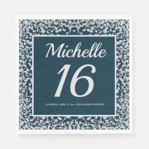 Serviette En Papier Marine Blue Silver Diamond Parties scintillant 16e