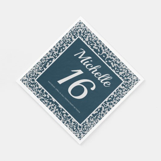 Serviette En Papier Marine Blue Silver Diamond Parties scintillant 16e (Coin)