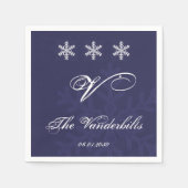 Serviette En Papier Marine Blue Snowflake Mariage d'hiver (Devant)