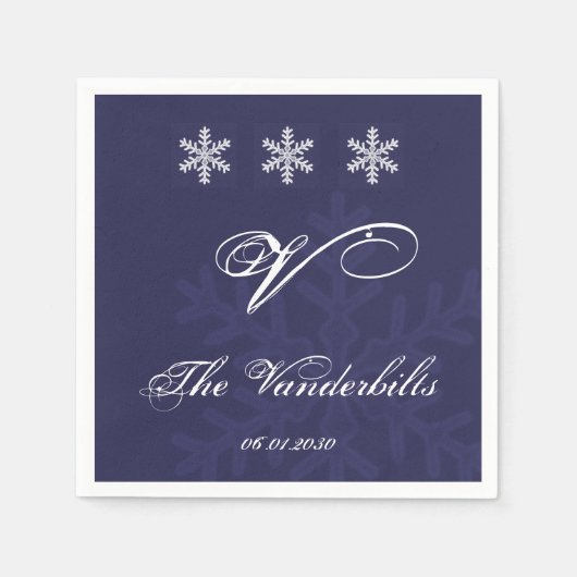 Serviette En Papier Marine Blue Snowflake Mariage d'hiver (Devant)
