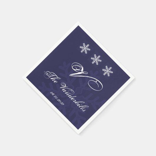 Serviette En Papier Marine Blue Snowflake Mariage d'hiver (Coin)
