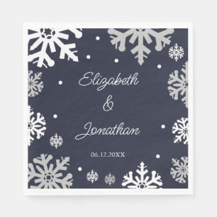 Serviette En Papier Marine Blue Snowflakes Mariage d'hiver