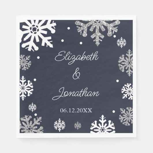 Serviette En Papier Marine Blue Snowflakes Mariage d'hiver (Devant)