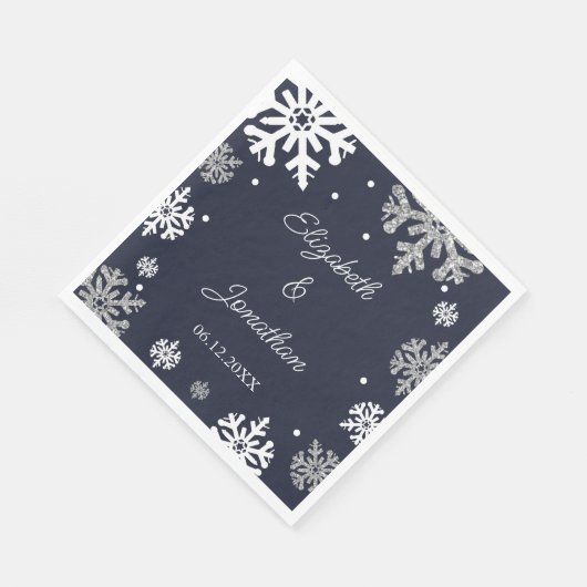 Serviette En Papier Marine Blue Snowflakes Mariage d'hiver (Coin)
