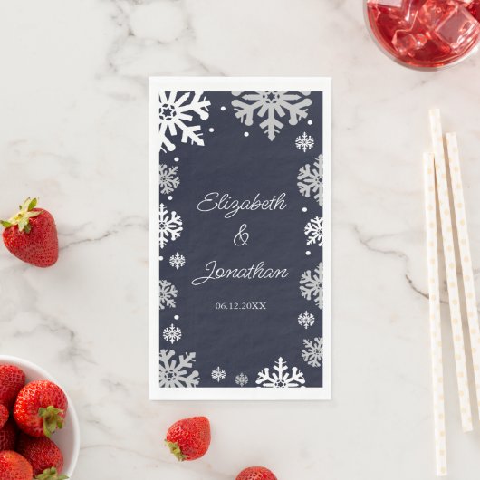 Serviette En Papier Marine Blue Snowflakes Mariage d'hiver (En situation)