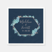 Serviette En Papier Marine Blue Succulents & Rose Gold Mariage Monogra (Devant)