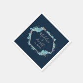 Serviette En Papier Marine Blue Succulents & Rose Gold Mariage Monogra (Coin)